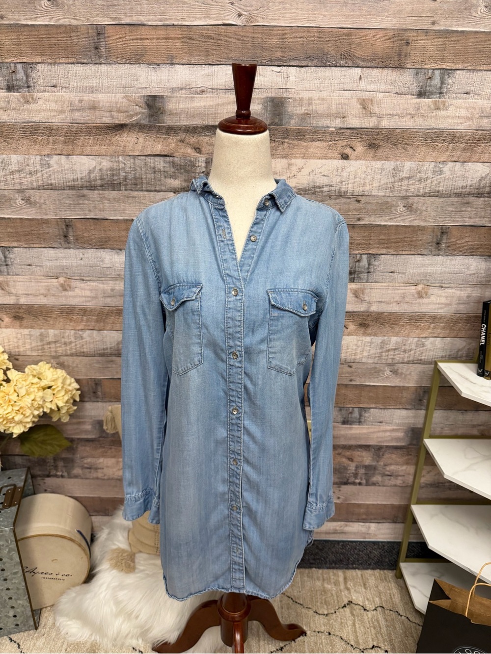H&M Light Blue Long-Sleeve Denim Shirt Dress